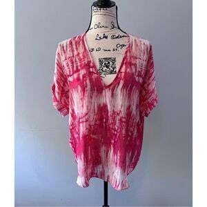 Dina Be Women’s L Vibrant Pink & White Tie Dye V-Neck Top